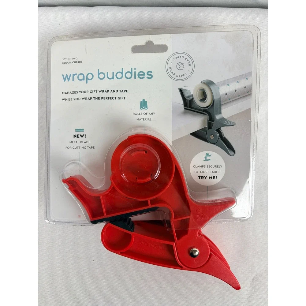 Wrap Buddies Tabletop Gift Wrapping Tool Cherry Red Tape‎ Dispenser Clamps